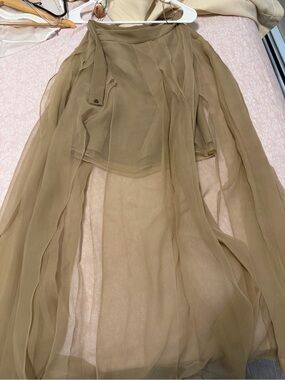 Brunello Cucinelli Olive Sheer Chiffon Draped Overlay